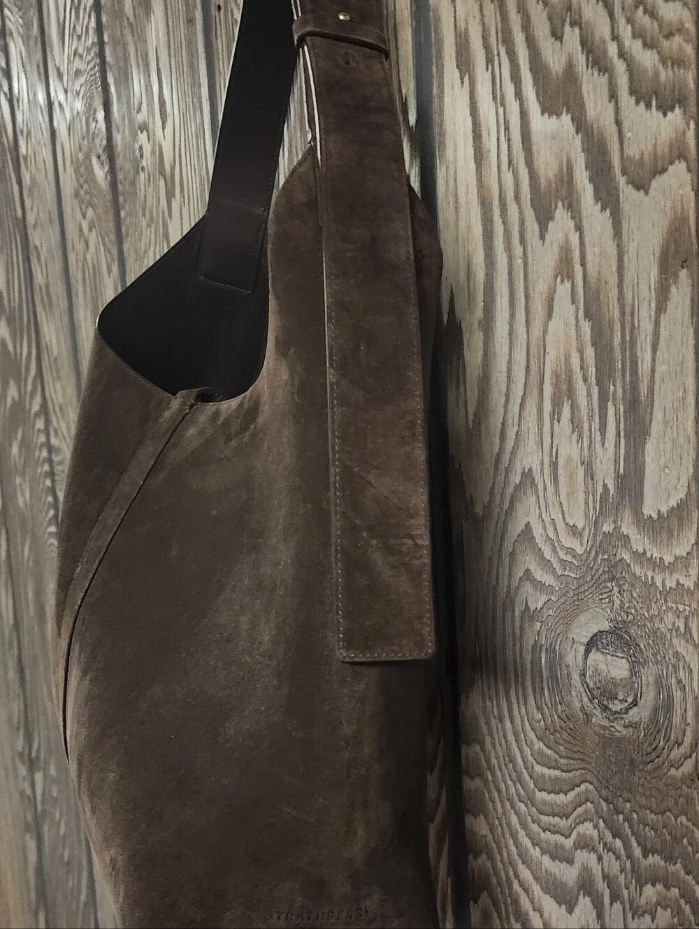 Strathberry Dark Brown Suede Hobo Bag with Detachable Pouch